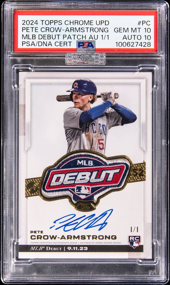 GoldinCo's tweet photo. OVER $1M! The Most Expensive PCA Card and still time to go! Current Price: $1,098,000 - https://t.co/zIMPColmRv

HERE WE GO! Open Extended Bidding starts NOW for our Pete Crow-Armstrong MLB Debut Patch Auction! https://t.co/ICTlHxCXuT