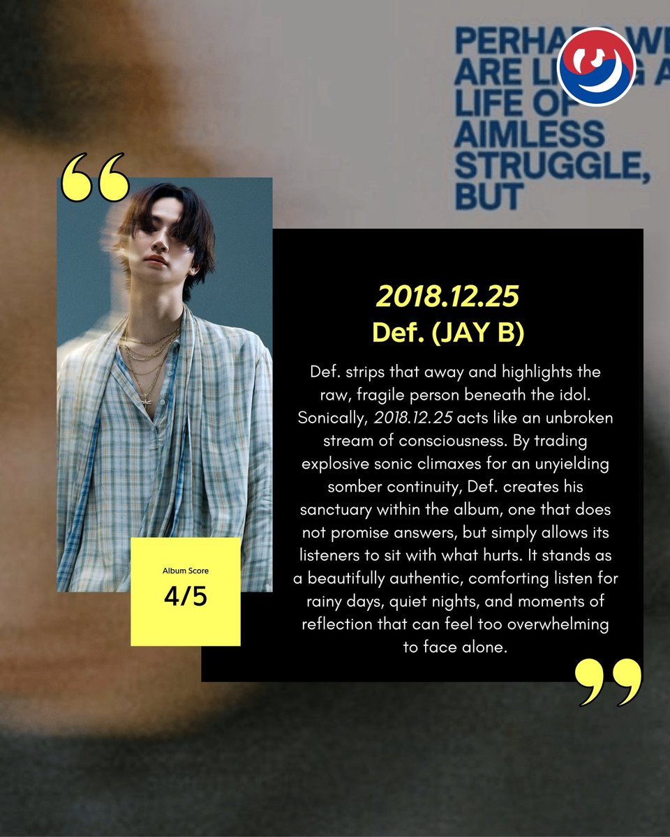 Genius_kor's tweet photo. On 2018.12.25, #JAYB (@defjaybkr)’s #Def. identity makes room for grief, vulnerability, and hope through gentle vocals and lo-fi R&amp;B. 🌧️

Read Genius Korea’s album review as we explore an album made for sitting with what hurts ➡️ https://t.co/cFZK9dgwBq https://t.co/H8Ps9wuR3K