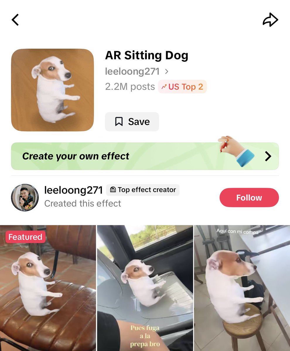sittingdogpf's tweet photo. Sitting dog is currently the #1 filter globally! 

Sitting at just #2 today for the US and still growing daily. 

In just 5 days over 2.2M videos using the filter have been posted on TikTok alone. https://t.co/AxzDtIE9wT