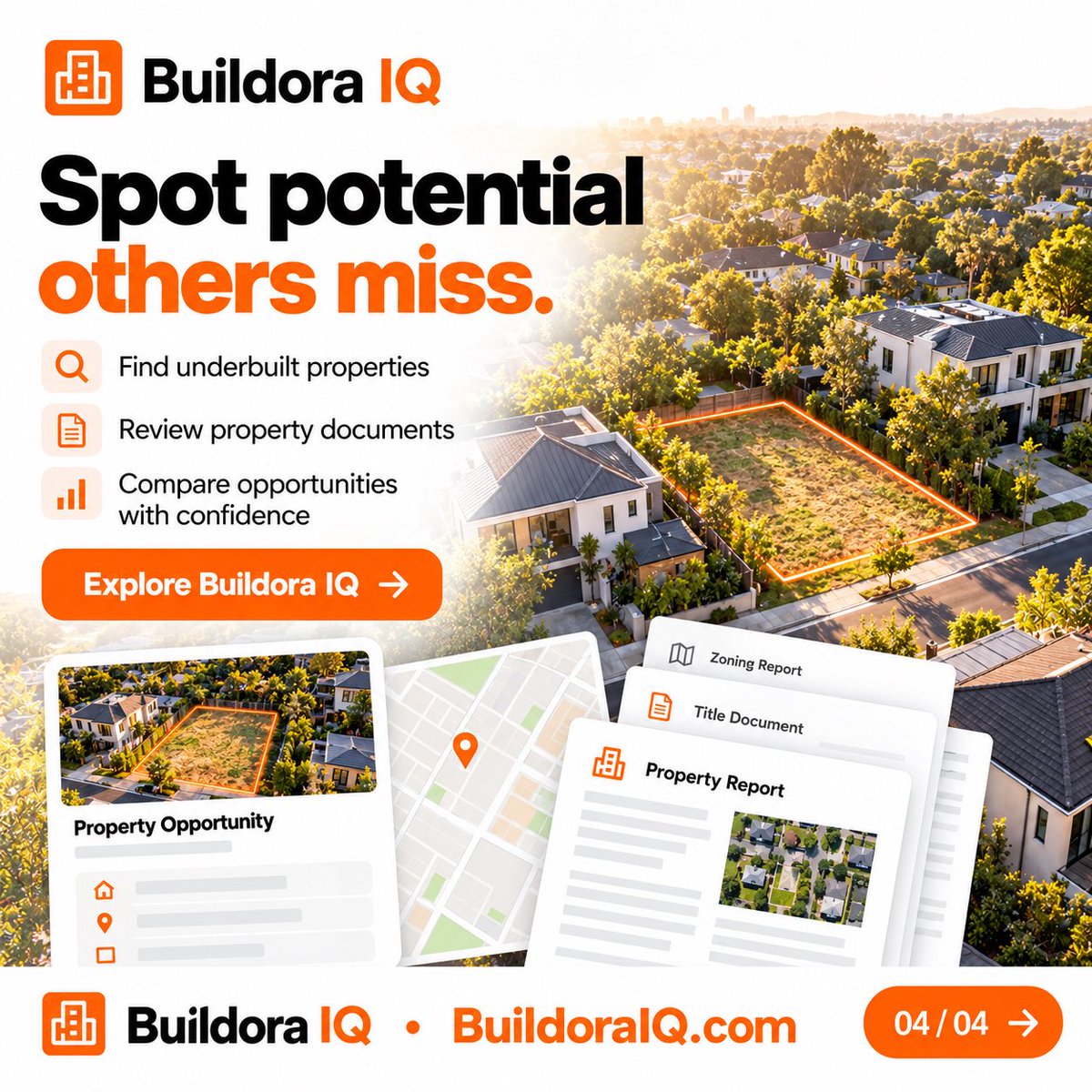 BuildoraIQ's tweet photo. Explore the property tools of 2026 at https://t.co/id43BLSmhP 🧡
#BuildoraIQ #PropertyIntelligence #RealEstateTools #Builders #PropertyDevelopment #Homeowners https://t.co/ut4IPXySWW