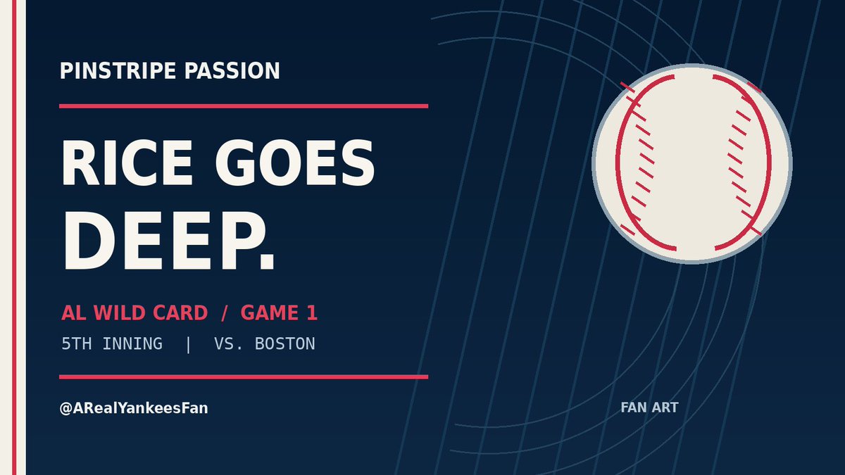 ARealYankeesFan's tweet photo. BEN RICE. DEAD CENTER. 🚀⚾ Rice takes Erik Miller deep in the fifth and the Yankees lead Boston 2-0 in Game 1. The Bronx is LOUD. #RepBX #Yankees #Postseason https://t.co/wcUUON0N1I