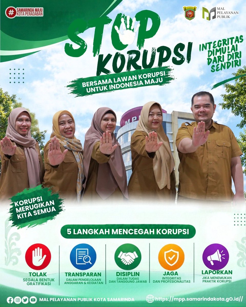 mppsmr_official's tweet photo. 🚫 STOP KORUPSI!

Korupsi bukan sekadar mengambil yang bukan hak, tetapi juga merampas kesempatan dan kepercayaan masyarakat.

Mari bersama membangun budaya jujur, transparan, dan berintegritas.

Berani Jujur, Tolak Korupsi!
Bersih Melayani, Indonesia Maju. 🇮🇩 https://t.co/bHKOqbFBN0