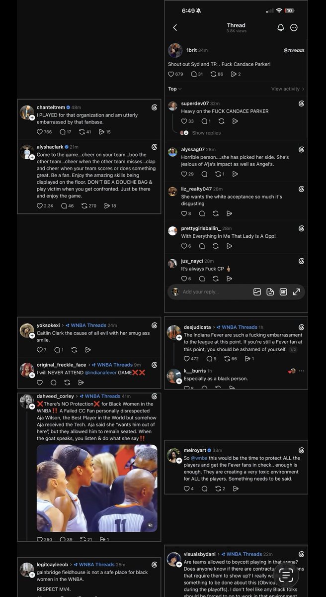 letstalkksports's tweet photo. This is all the hate that A’ja Wilson behavior tonight cause!!! you have current players X players fans all throwing accusations and hate towards Caitlin Clark towards Indiana fever organization!! when is enough going to be enough this is the same song and dance Chelsea Gray pool the same bullshit as well the last time!!

@WNBA you need to control your players over their own threads they are inciting a race war!!! 

Please share this everyone