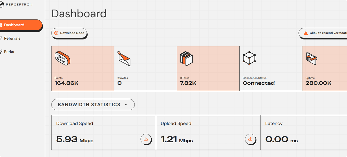 MichaelSirvent's tweet photo. New snapshot from my Perceptron node dashboard. Node stays active, contributing resources for AI data processing. @PerceptronNTWK #NodeAndProud https://t.co/aiPzavOdej
