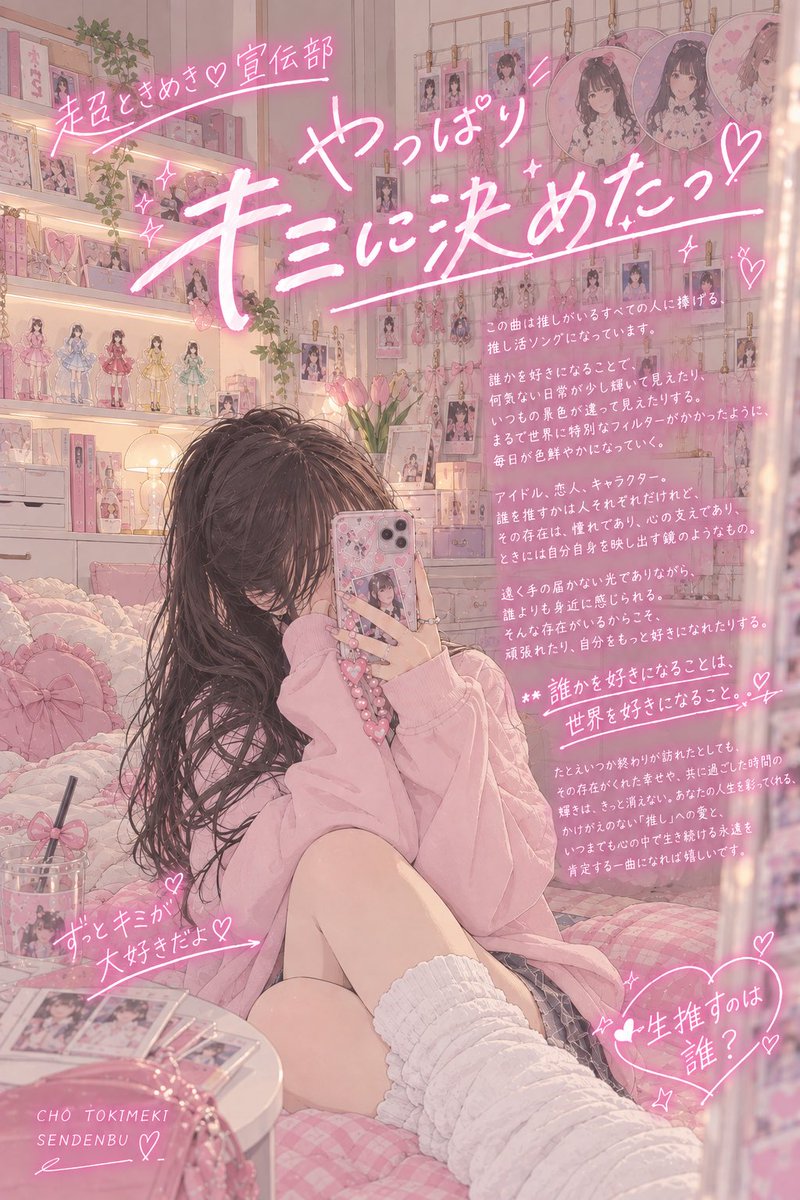 JunkyNancy's tweet photo. 🤍お知らせ🤍

超ときめき♡宣伝部さん
New Single 「大盛りハッピー」収録

『やっぱりキミに決めたっ♡』

作詞しております。
なんと作曲編曲は浅野くん🤝
あなたの推し曲になれたら嬉しいです！
セルフライナーノーツを添えて🪽

#とき宣 https://t.co/wf7H0iKEDu