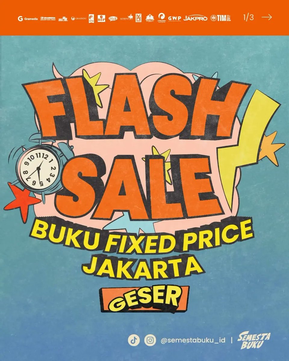 gramedia's tweet photo. HARI INI DI SEMESTA BUKU, SIAP-SIAP KALAP! 👀🔥

Ada FLASH SALE dengan fixed price cuma Rp5.000 & Rp10.000 aja! 📚✨

Yes, kamu gak salah baca. Waktunya berburu buku favorit dengan harga yang super hemat! Jangan sampai datang kesiangan, karena wishlist-mu bisa aja keburu diborong! 😆