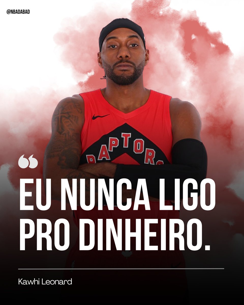 NBAdabad's tweet photo. Kawhi Leonard sobre a extensão de US$ 115 milhões com o Raptors:

"Eu nunca ligo pro dinheiro. Já consigo me aposentar com o que eu tenho.

Só tenho sorte de estar saudável e poder jogar. O dinheiro não me motiva. Quero jogar bem, seja qual for o salário."

🎙️ @TSN_Sports https://t.co/OODLLXEzJV