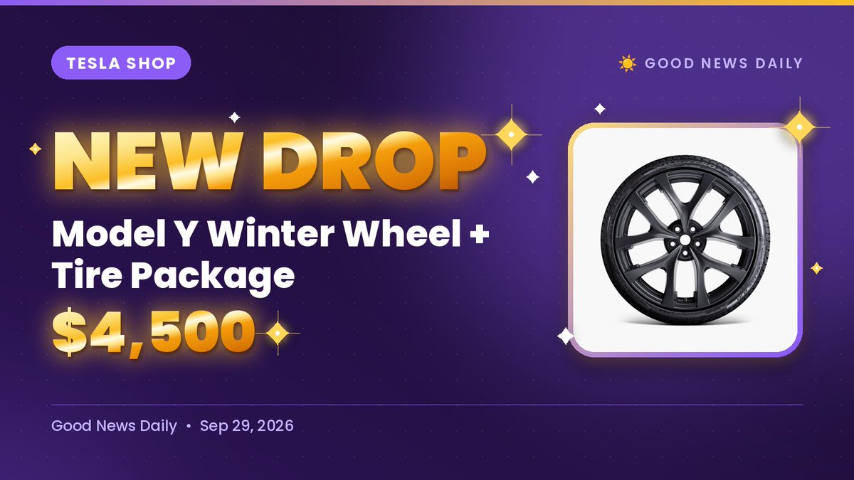 GoodNewsDailySW's tweet photo. 💭 Brrr! It’s getting cold and so are your wheels!

❄️ NEW DROP: Tesla + Pirelli winter wheel packages

🛻 Cybertruck 20": $3,650
🚗 Model Y 21": $4,500
⚡ Model 3 19": $2,950

Who's winter-ready?

https://t.co/HoRnLsMZ2x https://t.co/G1kpARGbyG