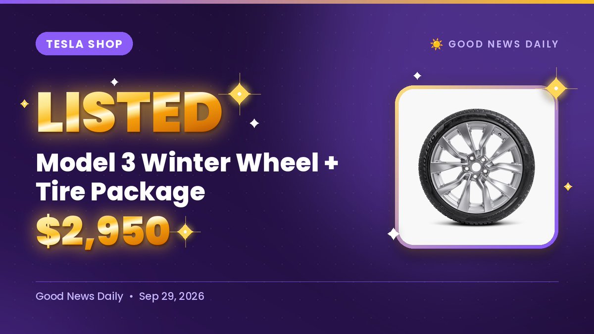GoodNewsDailySW's tweet photo. 💭 Brrr! It’s getting cold and so are your wheels!

❄️ NEW DROP: Tesla + Pirelli winter wheel packages

🛻 Cybertruck 20": $3,650
🚗 Model Y 21": $4,500
⚡ Model 3 19": $2,950

Who's winter-ready?

https://t.co/HoRnLsMZ2x https://t.co/G1kpARGbyG