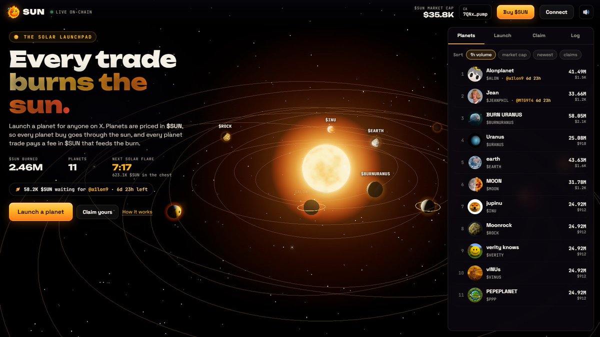 burnthesunfun's tweet photo. Next solar flare in 7 min. It buys the planet with the most volume, then burns what it bought. ☀️

623,146 SUN in the chest. Every planet is priced in $SUN. https://t.co/1ORsyUXhzj