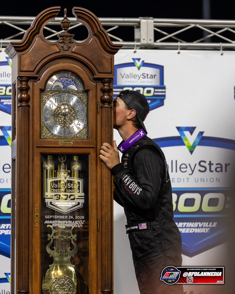 RaceProWeekly's tweet photo. What a weekend it was @MartinsvilleSwy . A new gallery is up thanks to @BFolan23 who was there covering the action. It was @JRMotorsports driver @CadenKvapil
getting a sweet kiss with the grandfather clock.

Full gallery: https://t.co/0BVYynwLzw https://t.co/GZeweRwyX3