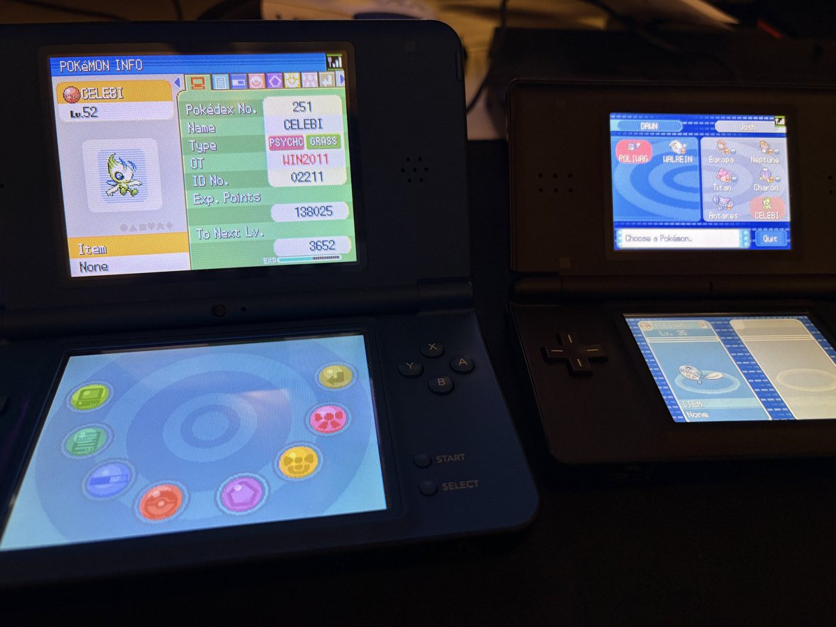 SimplyJoshinYa's tweet photo. Just traded over an old WiFi gift mon from my copy of Pearl to my forever platinum. This celebi is from 2011… 😭🤯 https://t.co/VcPMlp057h