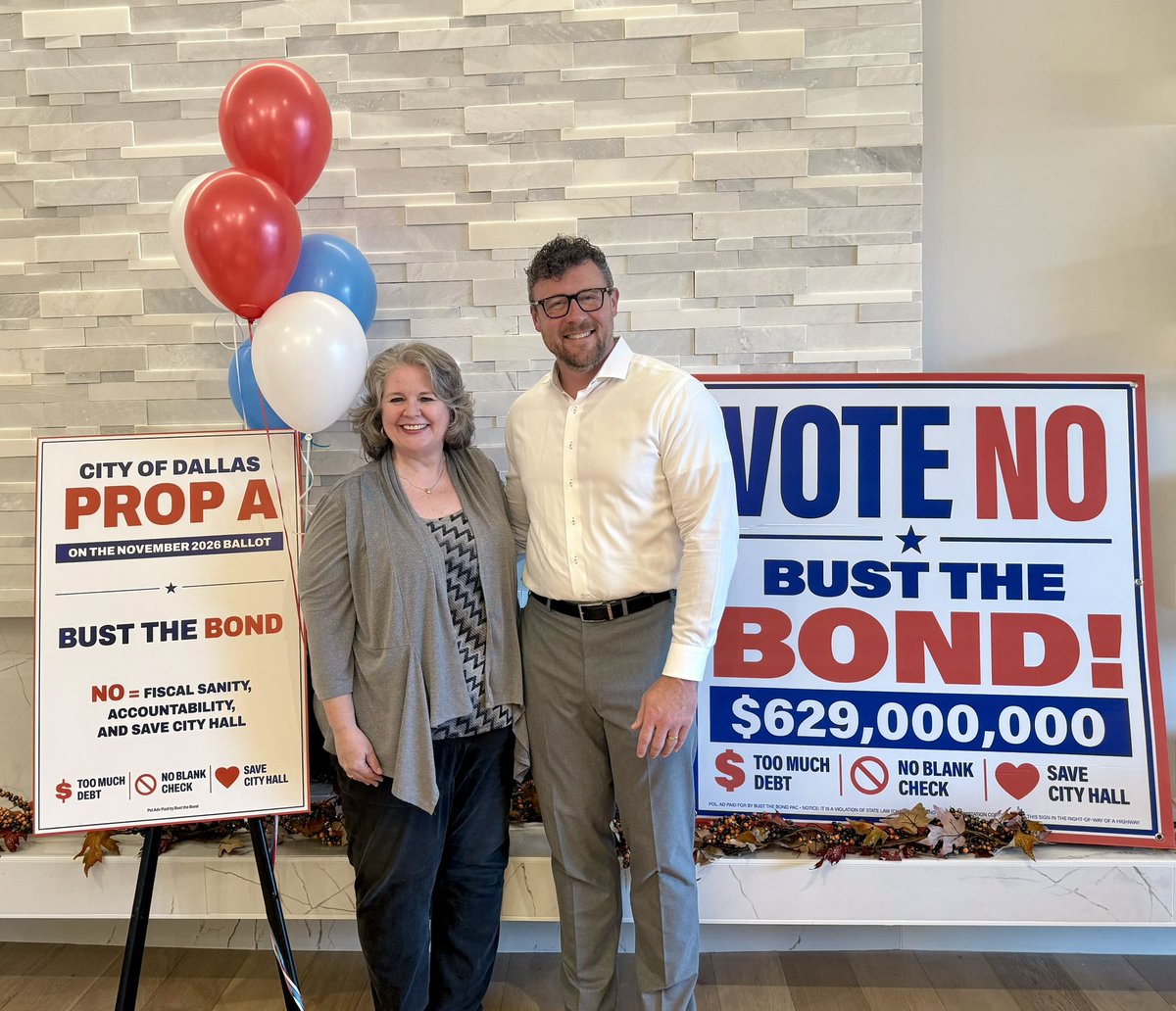 caraathome's tweet photo. Fun event tonight, and look who showed up! The one and only @dallasenfuego, Dallas En Fuego!

Great conversation about what’s really in this $443 million bond proposition, why accountability matters, and why we’re saying Bust the Bond. Vote NO in NOvember on Prop A. https://t.co/J0kjzCFgaZ