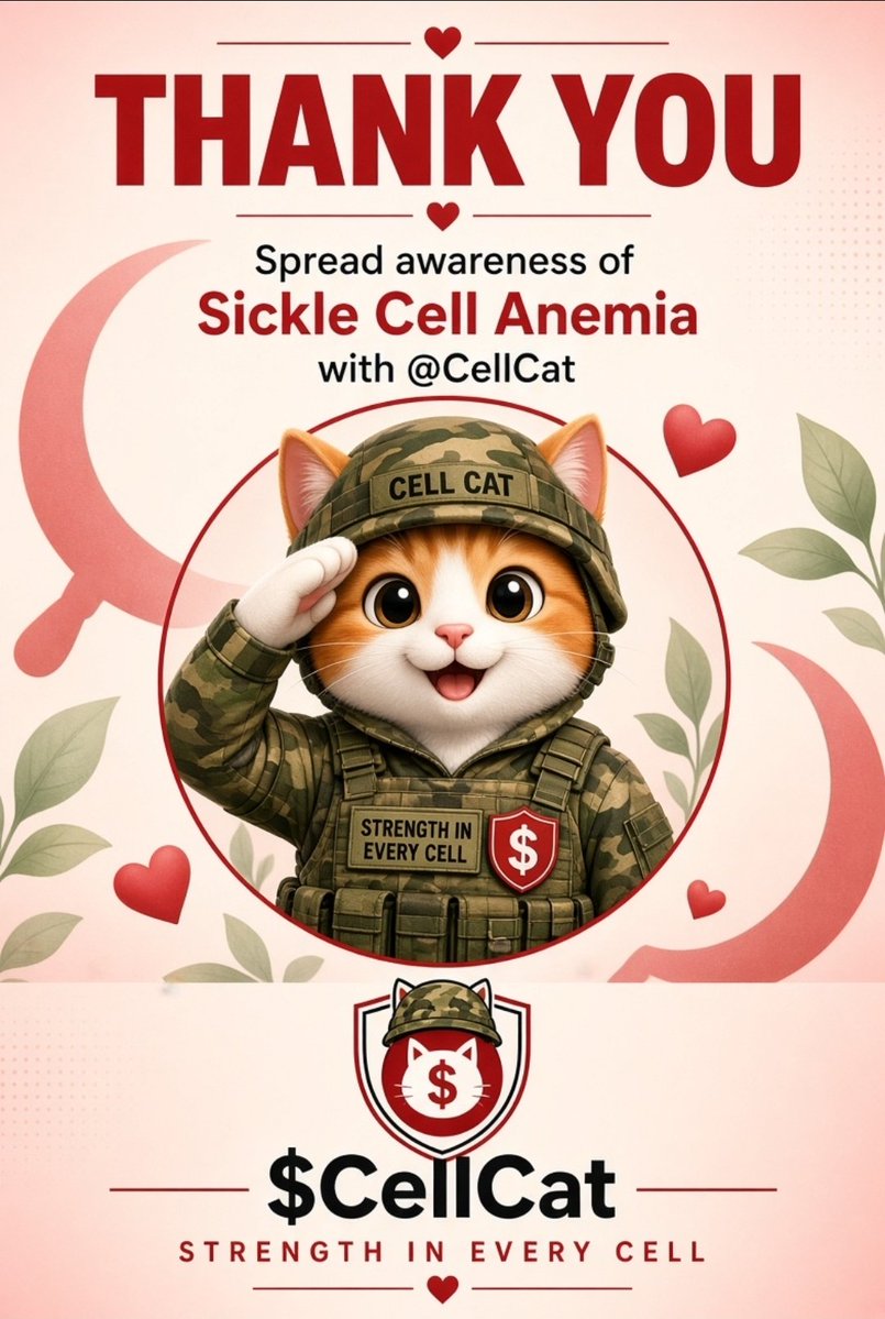 BeavisEvan's tweet photo. @CellCatBSC That’s Sickle Cell Anemia in simple words.
If this thread helped you learn something new, share it.
Awareness saves lives.
Special thanks to @Cellcat for running this educational contest and supporting the community
#SickleCellAwareness #CellCat $CELLCAT https://t.co/bbZ6Cqx4A0