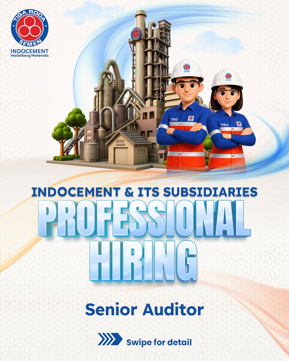 harmoni3roda's tweet photo. 📢 WE’RE HIRING: SENIOR AUDITOR
Indocement membuka kesempatan bagi profesional berpengalaman di bidang audit, analitik data, dan manajemen risiko.
📍 Citeureup, Bogor
📅 Batas pendaftaran: 31 Oktober 2026
📲 Daftar: Pindai QR code pada poster.

#Indocement #KarierIndocement https://t.co/3TLTXkhf9V