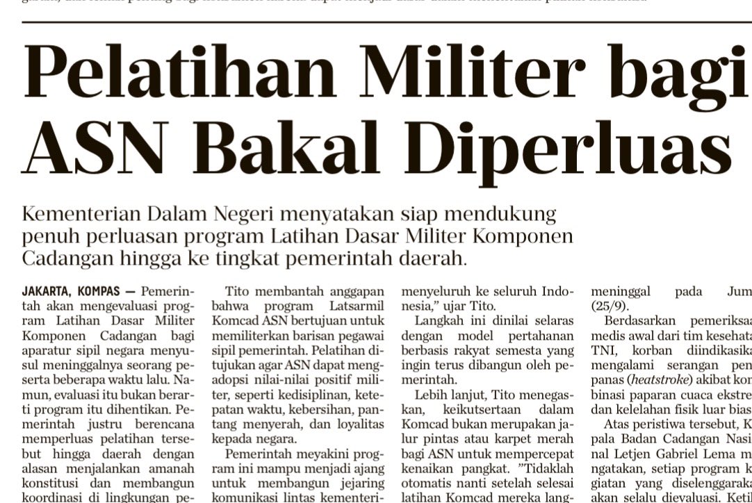 aik_arif's tweet photo. Apa urgensinya pelatihan militer bagi ASN? Biar patuh? Biar tidak korup? Biar bisa siram air keras? Atau biar terkurangi? https://t.co/OBTZBtQ8cE
