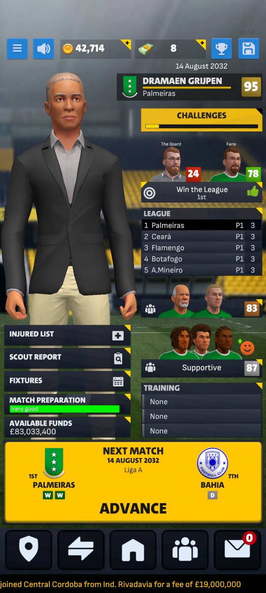 Alvin1467677's tweet photo. @clubsoccergame Well it beginning of a new season after I won the treble 🟩, have Amassed over 100 mil in transfers but they are in red, won the season opener (shield) and hit 5 nil in first league match, someone tell me wat I did wrong here, and its only at 24 because I have a trophy and 2 wins https://t.co/FPlGq3MSZX