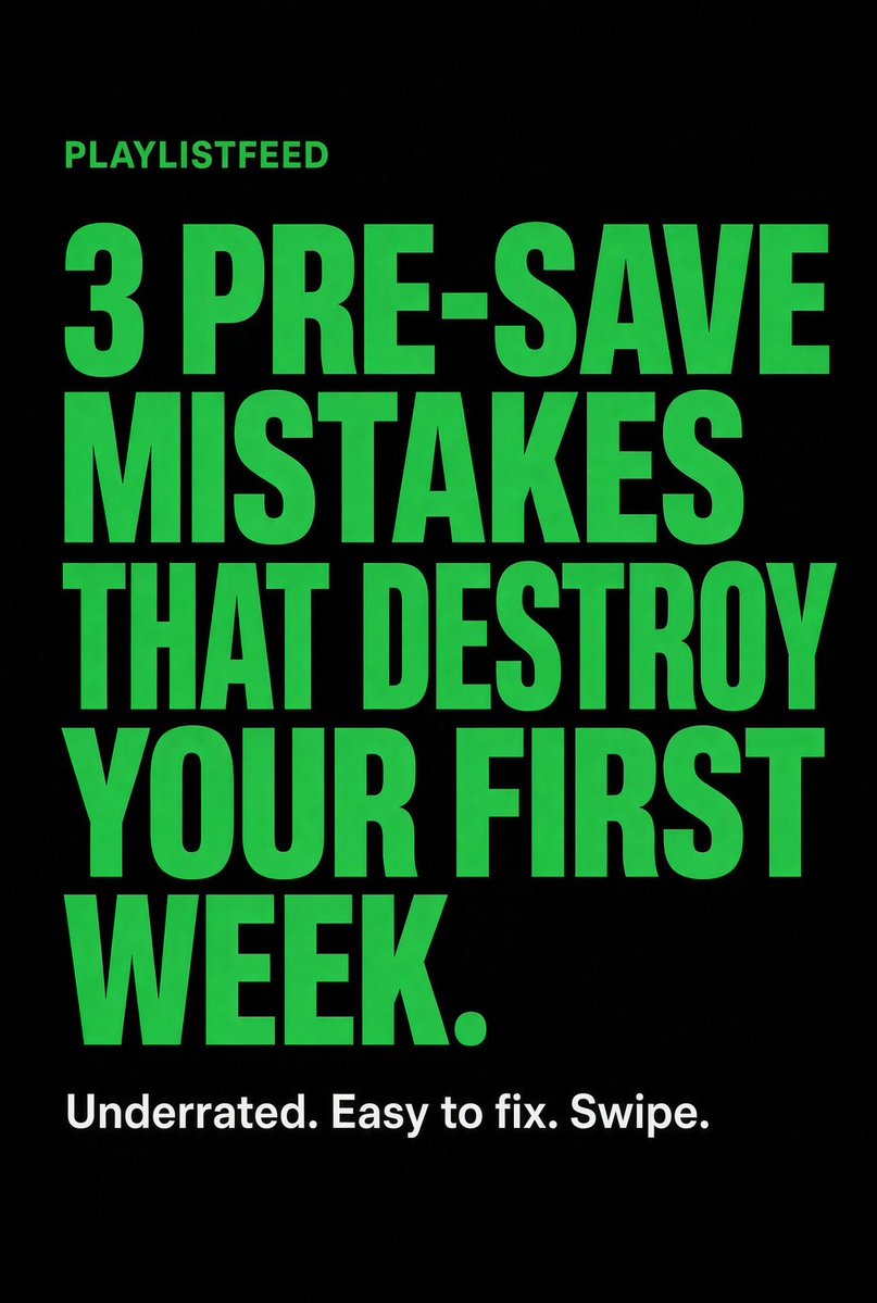 PlaylistFeedApp's tweet photo. A pre-save at midnight is not a campaign. It is five quiet mistakes stacked on top of each other.
Start early, use one smartlink, give a real reason to save, and run a countdown of story, hook clips, and emails.
When the track goes live, take that same link into PlaylistFeed and pitch verified playlist curators whose lists already match the genre and mood.
#PreSave #MusicMarketing #IndependentArtist #PlaylistPitching #PlaylistFeed #NewMusic #ArtistDevelopment #SpotifyArtists
