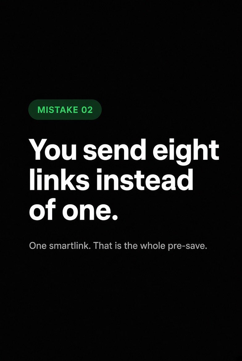 PlaylistFeedApp's tweet photo. A pre-save at midnight is not a campaign. It is five quiet mistakes stacked on top of each other.
Start early, use one smartlink, give a real reason to save, and run a countdown of story, hook clips, and emails.
When the track goes live, take that same link into PlaylistFeed and pitch verified playlist curators whose lists already match the genre and mood.
#PreSave #MusicMarketing #IndependentArtist #PlaylistPitching #PlaylistFeed #NewMusic #ArtistDevelopment #SpotifyArtists