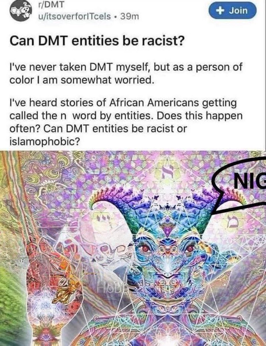 PsychonautPrime's tweet photo. African Americans getting called the “N-word” by DMT entities. How true could this be https://t.co/zvzsC100Au