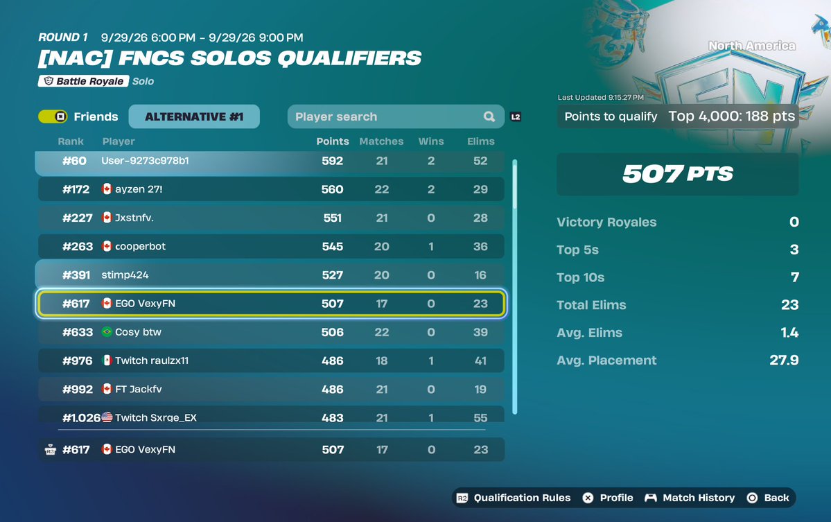 EGOVexyFN's tweet photo. Qual Solo FNCS Round 2 Soon ... 3 @egoesports26 https://t.co/FqXT6Q6YiT