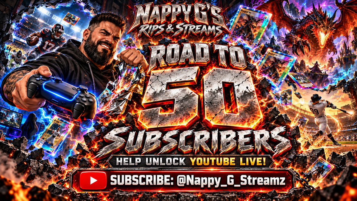Nappy_G_Rips's tweet photo. 🔥 ROAD TO 50 SUBSCRIBERS! 🎮🃏

Nappy G’s Rips &amp; Streams—gaming, sports cards &amp; TCG pack rips! Help me hit 50 so we can get the YouTube live streams rolling.

Subscribe &amp; repost—every bit helps! 👊

https://t.co/V0aTqGTwZY
#YouTubeGrowth #Help #videogaming #Cards https://t.co/WIaqRo8OdR