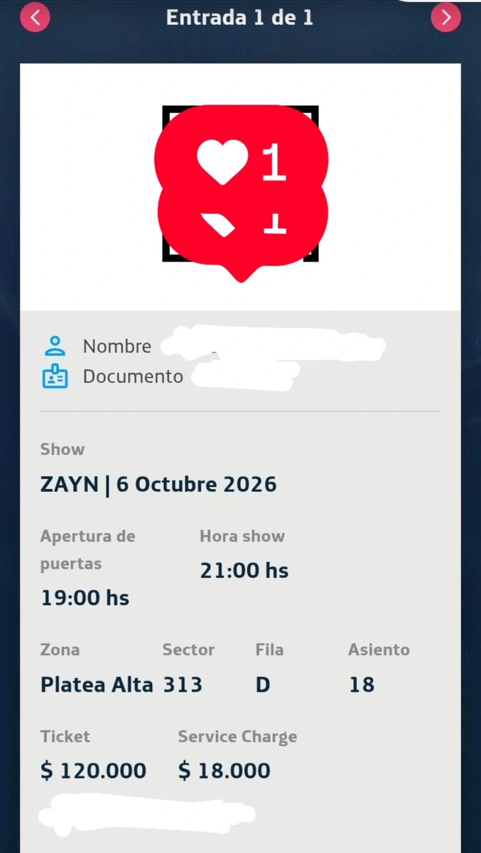 dearimposter's tweet photo. VENDO ENTRADA DE ZAYN - SECTOR 313 
La vendo mas barata de lo que la pague !! Ya tengo habilitado el qr, hago entrega presencial si son de buenos aires. 
Rt porfa🙏

Zayn / movistar arena / argentina / tour https://t.co/qj33jx6Enn