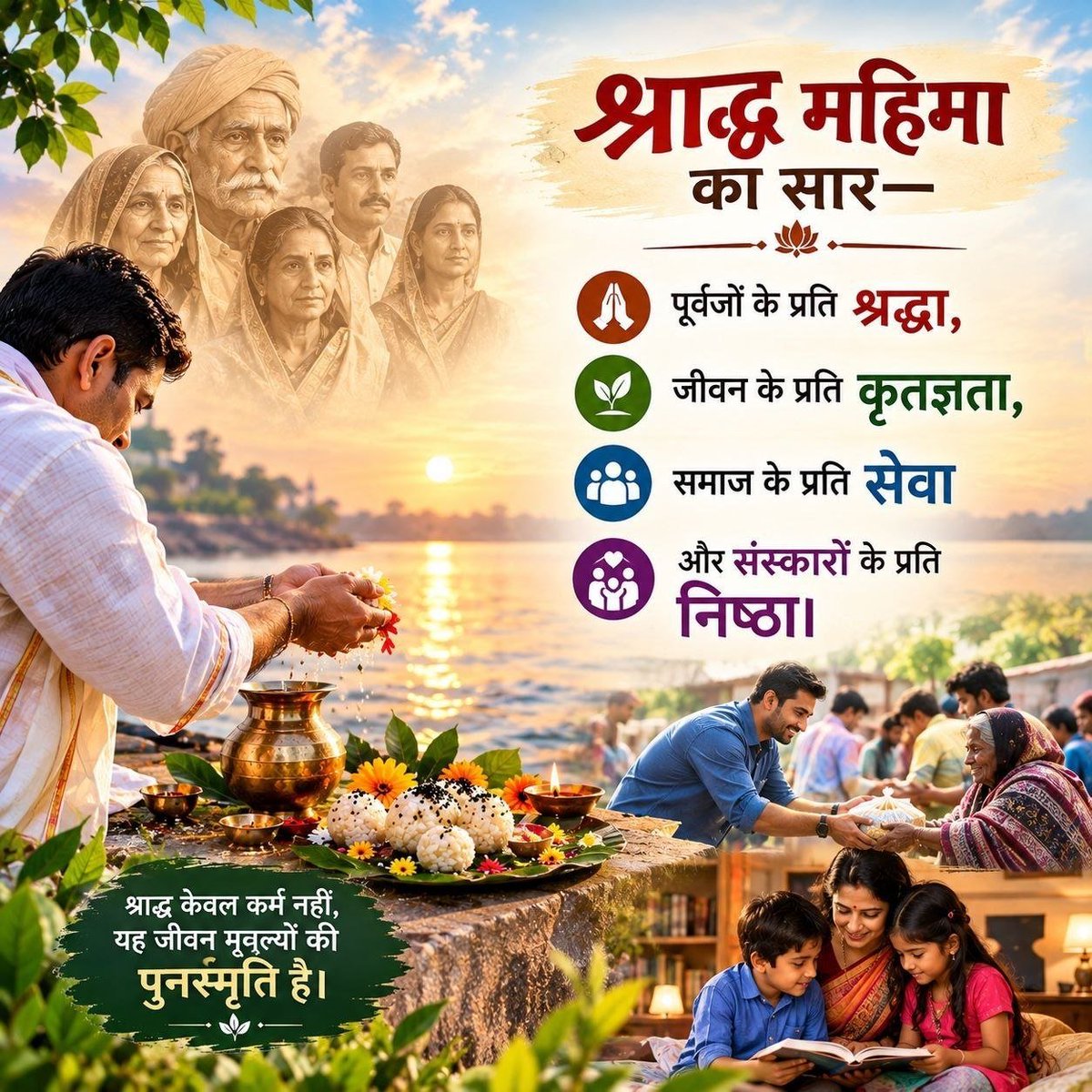 AmdAshram's tweet photo. विष्णुपुराण, वायुपुराण, महाभारत आदि में #PitruPaksha व Shraddh Mahima का वर्णन है।
Sant Shri Asharamji Bapu बताते हैं कि जिन पितरों के लिए कृतज्ञतापूर्वक श्राद्ध करते हैं, वे हमारी सहायता करते हैं। श्राद्ध से मनोरथ पूर्ति व परमात्मा-प्राप्ति हो सकती है।
Get #AncestralBlessings ! https://t.co/kJMNrrEkzr