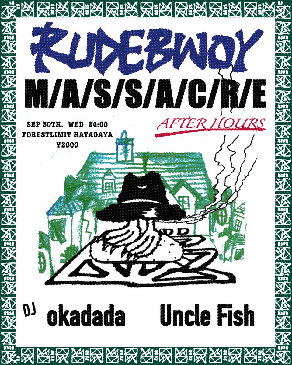 TheReal_NODA's tweet photo. 今日
9.30のRUDEBWOY M/A/S/S/A/C/R/Eに急遽出演することになりました。
@dekishi さんのバックDJです。
タイムテーブルの流れからもGRIMEのルーツの一部が肌感覚で伝わってる感じがやばいし、熱い夜になると思います🔥
とにかくきてくれ！
僕とDEKISHIさんは20時40分から https://t.co/C2YWiwlVmL