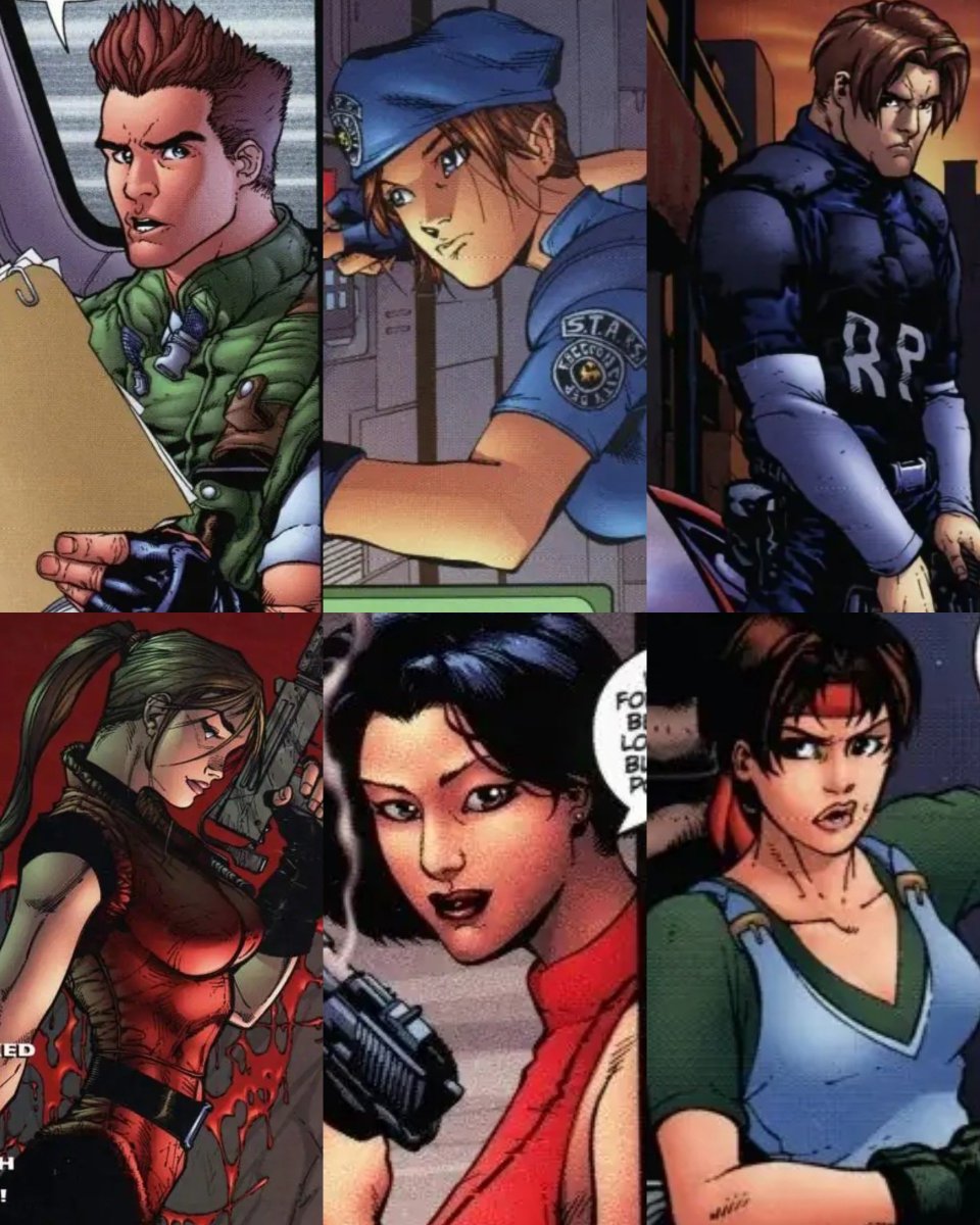 Nacao_DC's tweet photo. Em 1998, a DC Wildstorm lançou 5 edições de quadrinhos de Resident Evil.

Abaixo, os visuais de: Chris Redfield, Jill Valentine, Leon Kennedy, Claire Redfield, Ada Wong e Rebecca Chambers. https://t.co/ipHZdEZ1nK
