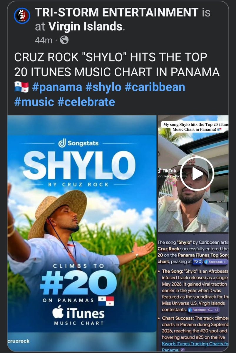 TRISTORMUSVI's tweet photo. CRUZ ROCK "SHYLO" #panama #itunes #applemusic #caribbean #music #virginislands #trinidad #puertorico #stcroixusvi #stx #StCroix #usvi #bvi #musicharts #islandboy #latingrammy2026 #artist #latin #asweproceed https://t.co/z79nxYxcBZ