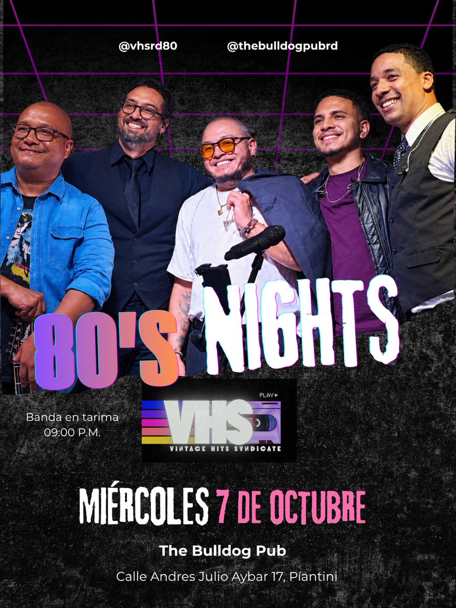 MoyaSly20410's tweet photo. Conciertos/ concerts 
7/10 @ Bulldog Pub a las 9pm. Entrada Gratis #backtothe80s
9/10 @ Irish pub con grupo Sigma, Tributo a musica anime
@ViaTecnologica @rnncanal27 @Rock_Dominicano @rocklocalradio @80s_y_90s @laurayosiam @JazzEnDominican https://t.co/igrErLy0wn