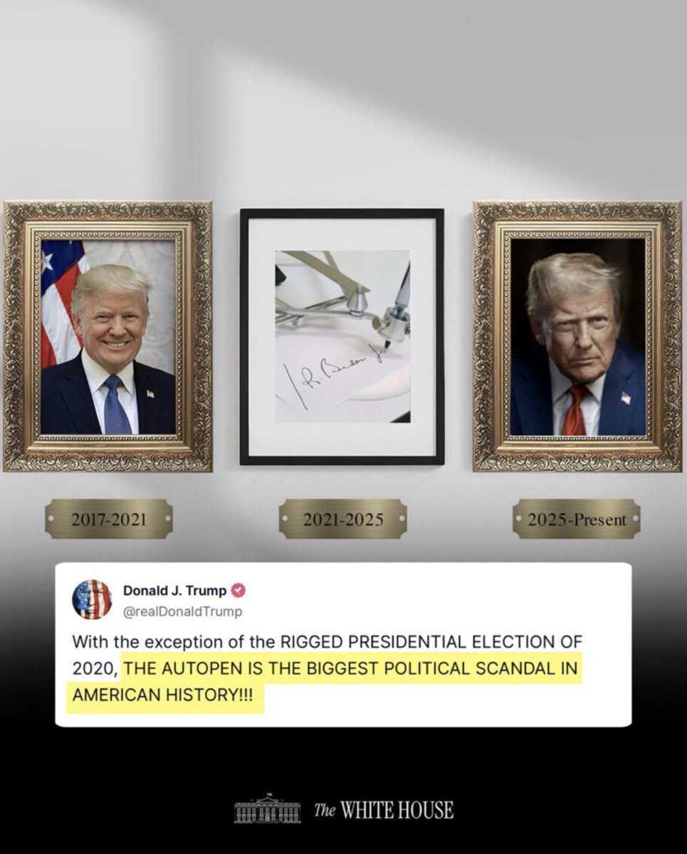 Juliedonuts's tweet photo. I sometimes sit back and think about how there is a picture of an AUTOPEN on the Presidential Walk of Fame on the West Colonnade representing Joseph R. Biden’s Presidency.

BWAHAHAHAHA! 😂😂😂

President Trump is the Master Troller! Biden’s entire “Presidency” will be IMPEACHED. Bet! ☠️👋🏼