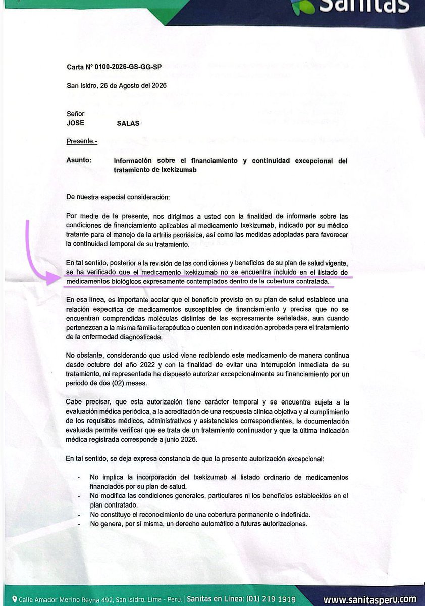 rodrigomunozpe's tweet photo. ¡EXCLUSIVO! Sanitas le quitará un medicamento clave a un paciente pese a que se lo venía cubriendo desde hace años. La aseguradora dice que la medicina no está en su listado de cobertura. Pero hay una pregunta: ¿por qué la cubrió durante casi 4 años? 🧵 #LaContra https://t.co/3y0Tjr6bxC