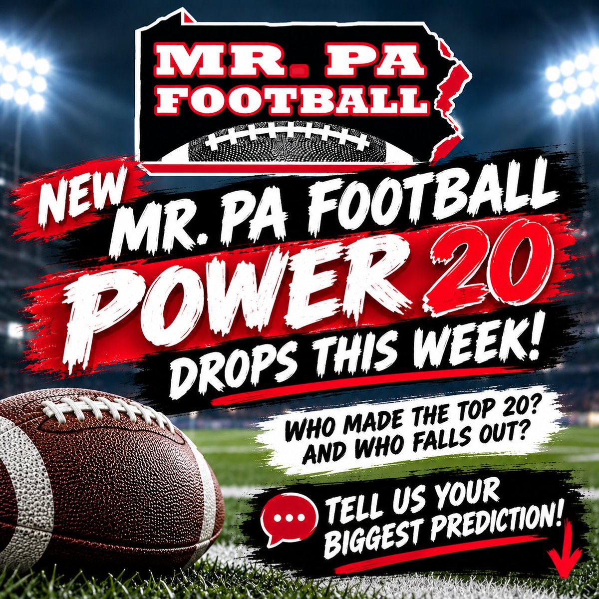 mrpafootball's tweet photo. New Mr. PA Football Power 20 drops tomorrow βand expect some movement after another wild weekend under the lights! ππ
Who earned a spot in the top 20, and who falls out?
π Tell us your biggest prediction before the official rankings go live!
#PAHSFootball #MrPAFootball #Power20 #RankingsTeaser #HighSchoolFootball
