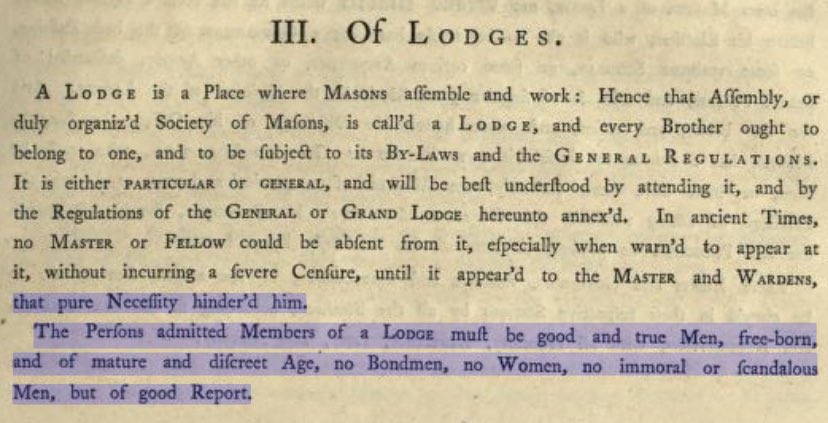 JakeE2200's tweet photo. The Constitution of The Freemasons from 1723 which Benjamin Franklin republished in the colonies, was the framework for the 1790 Naturalization Act.

The 2 main requirements to become a Freemason were #1 you had to be a freeman (Nons at this time were all either slaves or lived outside of civilization but later 19th century lodges explicitly said you had to be White to join) of “good” moral character (No doctrinal religious requirement) & this included jews just as the 1790 did.

The freemasonic constitution likewise goes on to say how the early Freemasons were Cain, the seed of the serpent (1st John 3:12) Nimrod, the mighty nephilim (Genesis 10:8-9) the Philistines, who also had nephilim living amongst them (Joshua 11:22/2nd Samuel 21:20) the Egyptian alchemist (Exodus 7:22) & these mystery cults were then brought into Greece to be learned by the Pagans there such as Pythagoras (1st Corinthians 10:20)

Freemasonry has always been about worshiping Satan & being in opposition to the true God.