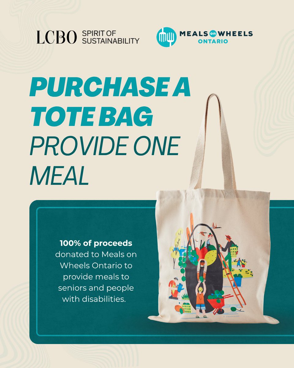 OCSAtweets's tweet photo. #MealsonWheels is about more than a meal. Nutritious meals, connection &amp; wellness checks help seniors &amp; people with disabilities remain healthy and independent at home. Purchase a reusable tote bag at an @LCBO store or https://t.co/ZxiJ1gHqY7 100% of proceeds support MOW Ontario. https://t.co/yLbb18ArM5