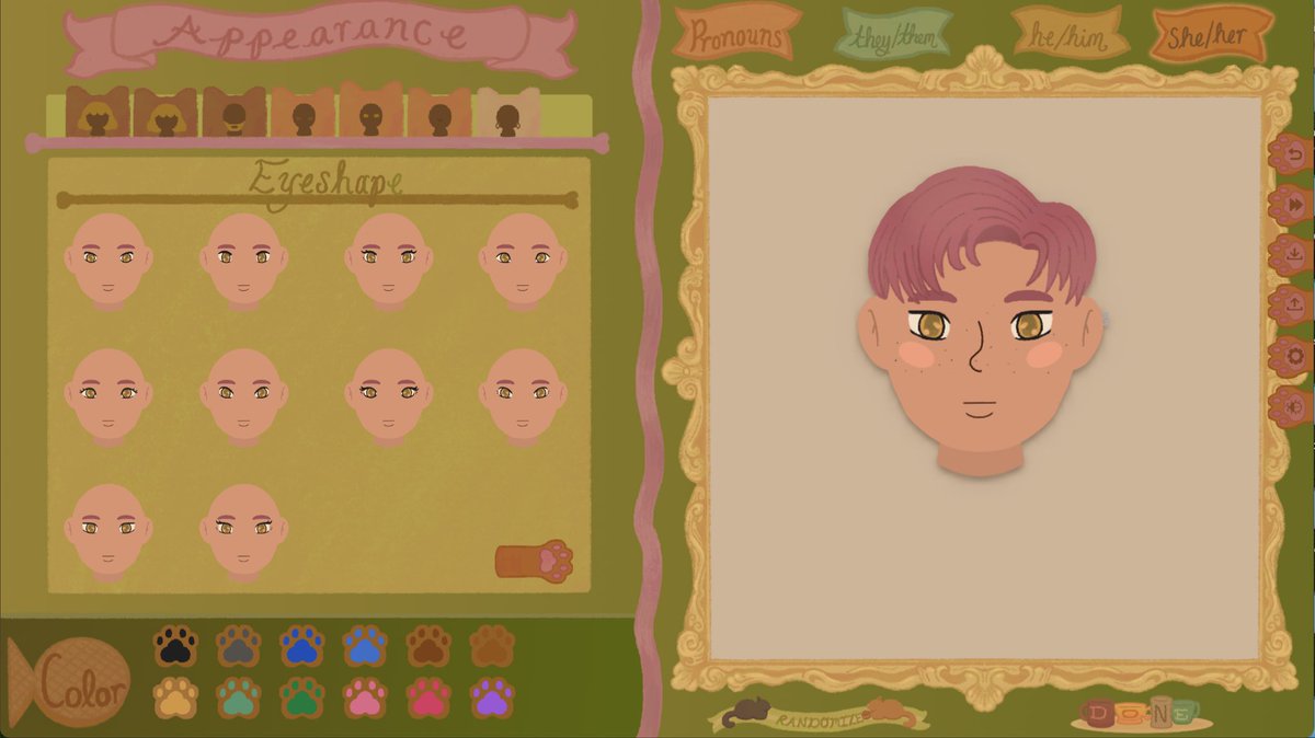 KittyCornerVN's tweet photo. Sneak peek at character customization in Kitty Corner Cafe!

I’ve been creating this game for ~ 3 years &amp; this was one of the first areas of the game that I made art for because I love customization!😋 Excited to share more of the hairstyles especially!
#CozyGames #WholesomeGames https://t.co/yqJX9fZe3m