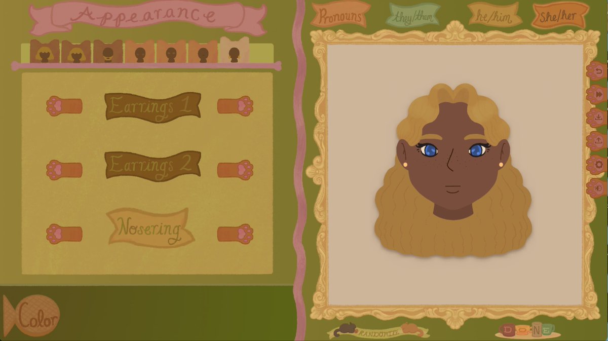 KittyCornerVN's tweet photo. Sneak peek at character customization in Kitty Corner Cafe!

I’ve been creating this game for ~ 3 years &amp; this was one of the first areas of the game that I made art for because I love customization!😋 Excited to share more of the hairstyles especially!
#CozyGames #WholesomeGames https://t.co/yqJX9fZe3m