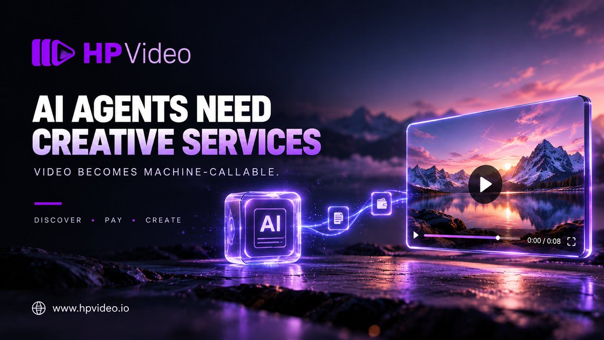 HPVideoAI's tweet photo. AI agents can transact. Now they need services worth paying for.

As the agent economy grows, AI video can become machine-callable infrastructure: discover → pay → create.

That’s where HPVIDEO is building.

#AIAgents #Web3AI #AgentEconomy #AIVideo #x402 #HPVIDEO https://t.co/vh1Mt1DWs4