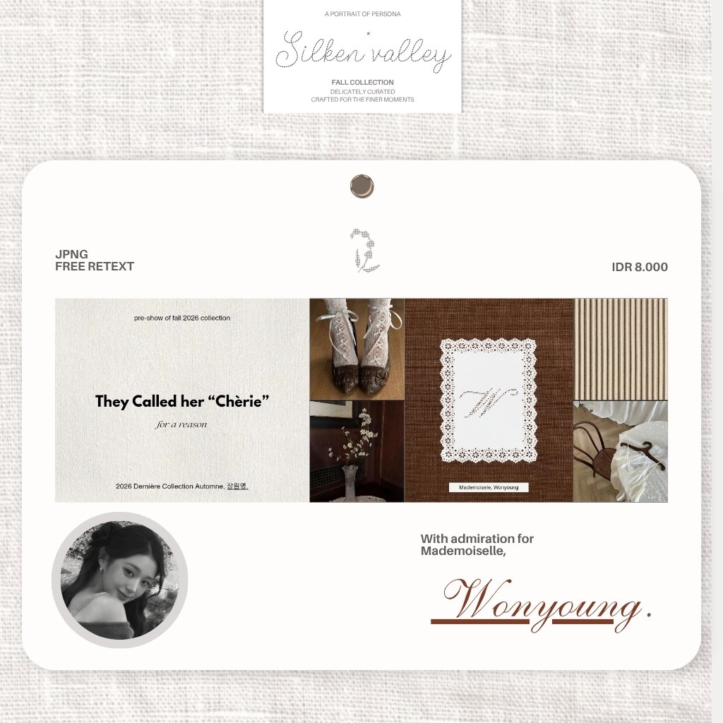 silkenvalley's tweet photo. ⟳/ ☘︎ ݁˖ a little love through reposts would be much appreciated.

wonyoung layouts are ready to be claimed! a little selection of ready stock pretties, only 8k/each — perhaps one is waiting for you?

₍ #bealanja ₎ https://t.co/7uiN4B2eKq