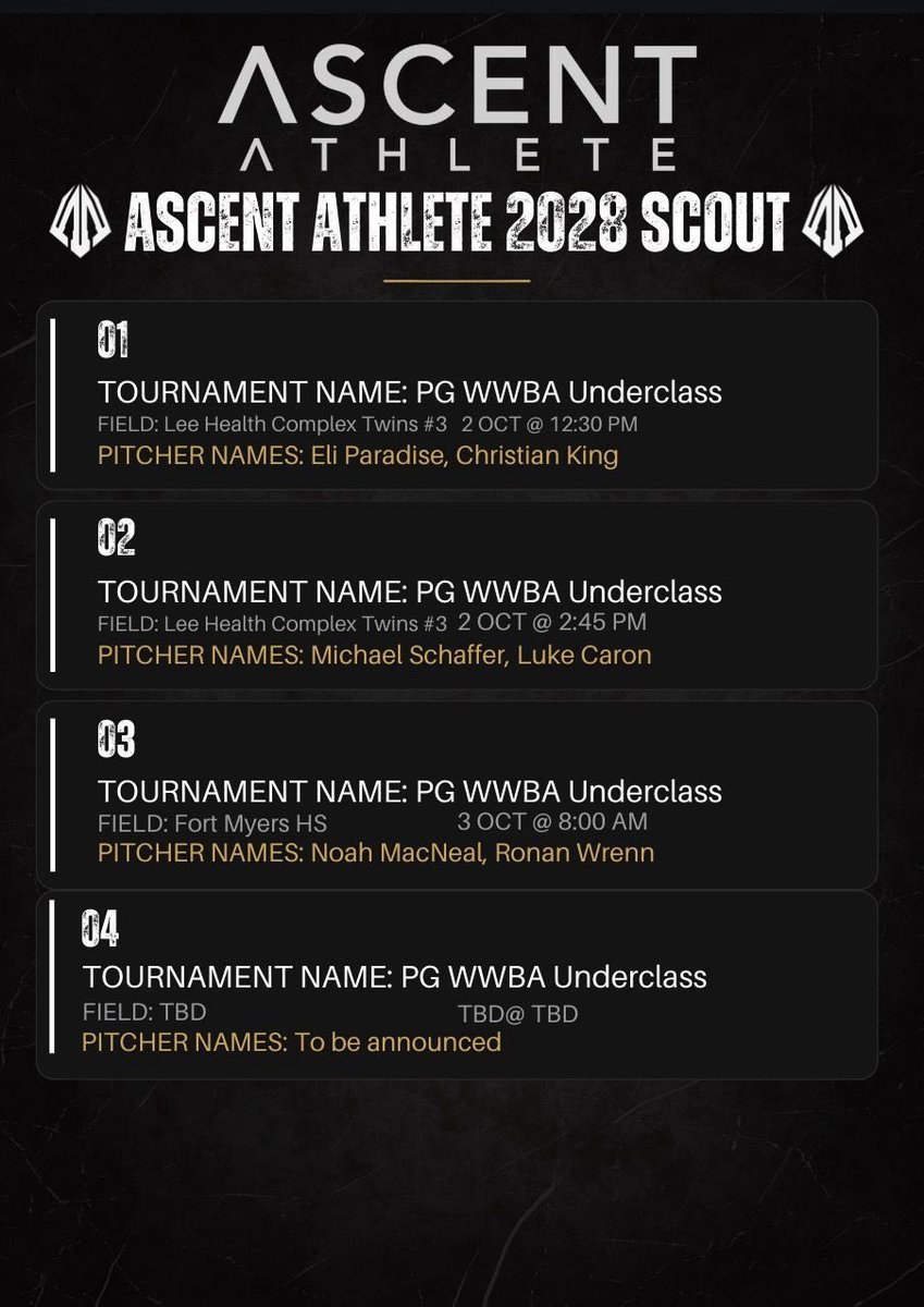 ronandot12's tweet photo. Super excited to play at WWBA underclass this weekend for Ascent 2028 Scout. I am pitching in relief this Saturday (October 3) at 8am at Fort Myers HS. 
@Coach__McCann 
@tozalaw 
@AscentTeams 
@Mr_Schlen https://t.co/kUFQh4mKwt