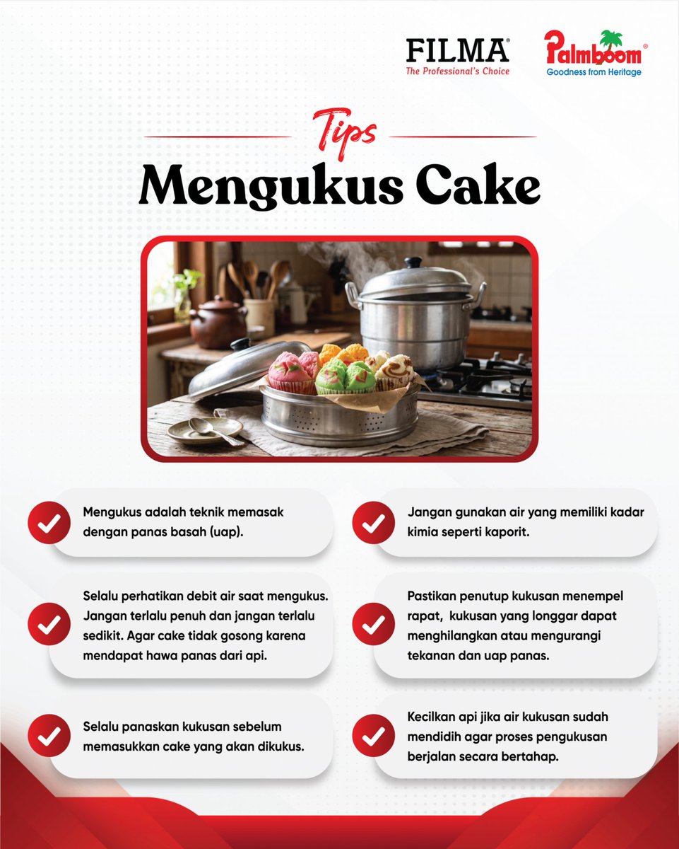 SMARTFDSolution's tweet photo. Mengukus cake memang menjadi pilihan tepat untuk menghasilkan tekstur kue yang super moist dan lembut. Namun, agar hasilnya mekar sempurna dan tidak bantat, ada beberapa trik mengukus yang wajib Anda perhatikan! https://t.co/A2VCsyPCUw