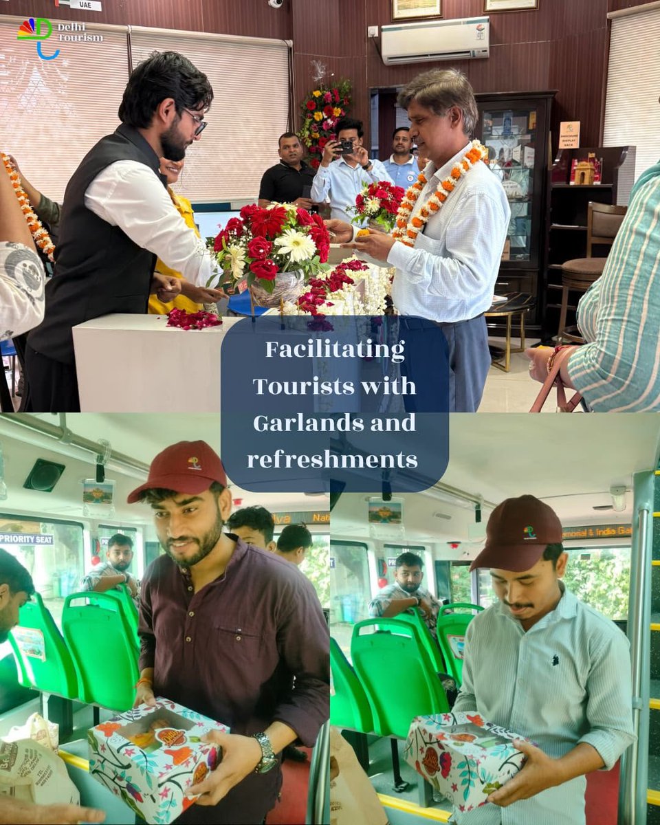 tourism_delhi's tweet photo. DelhiTourism celebrated #WorldTourismDay with a heritage Double Decker tour for Delhi University students,floral decorations,and a warm welcome to tourists with garlands and sweets.The celebrations concluded with a vibrant cultural evening showcasing Delhi’s rich heritage. https://t.co/o7T81GOf4p