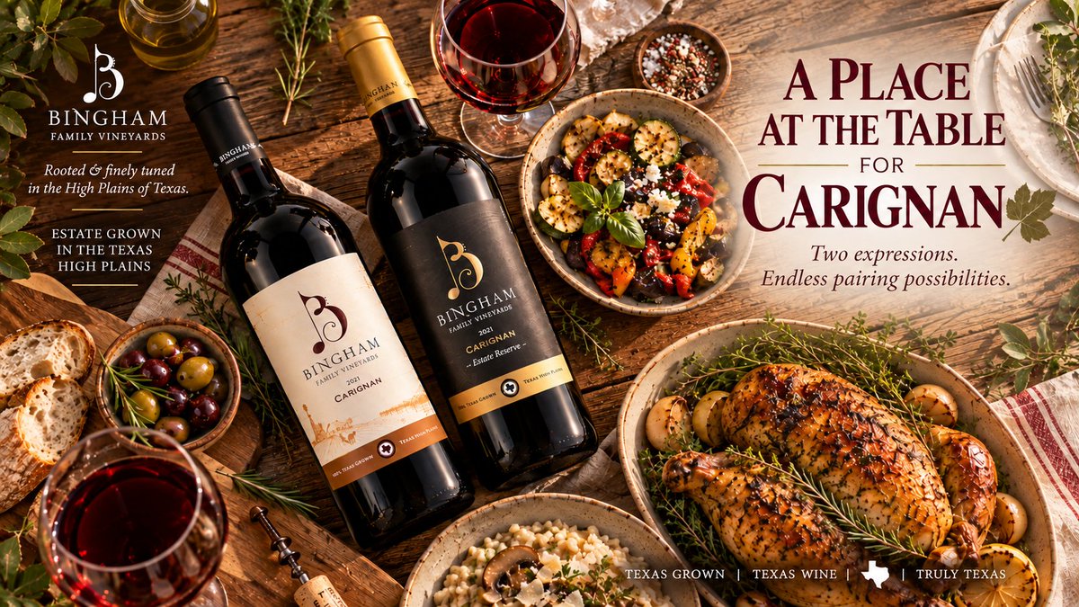 BinghamVineyard's tweet photo. Carignan belongs at the dinner table. 🍷
Roast chicken, mushroom risotto &amp; savory dishes. Explore two estate-grown reds.  

👉 Discover more  https://t.co/S986k2xkhC  

#TexasWine #TXWine #Carignan #TexasHighPlainsAVA #InternationalCarignanDay https://t.co/3Ef3EcUwLn