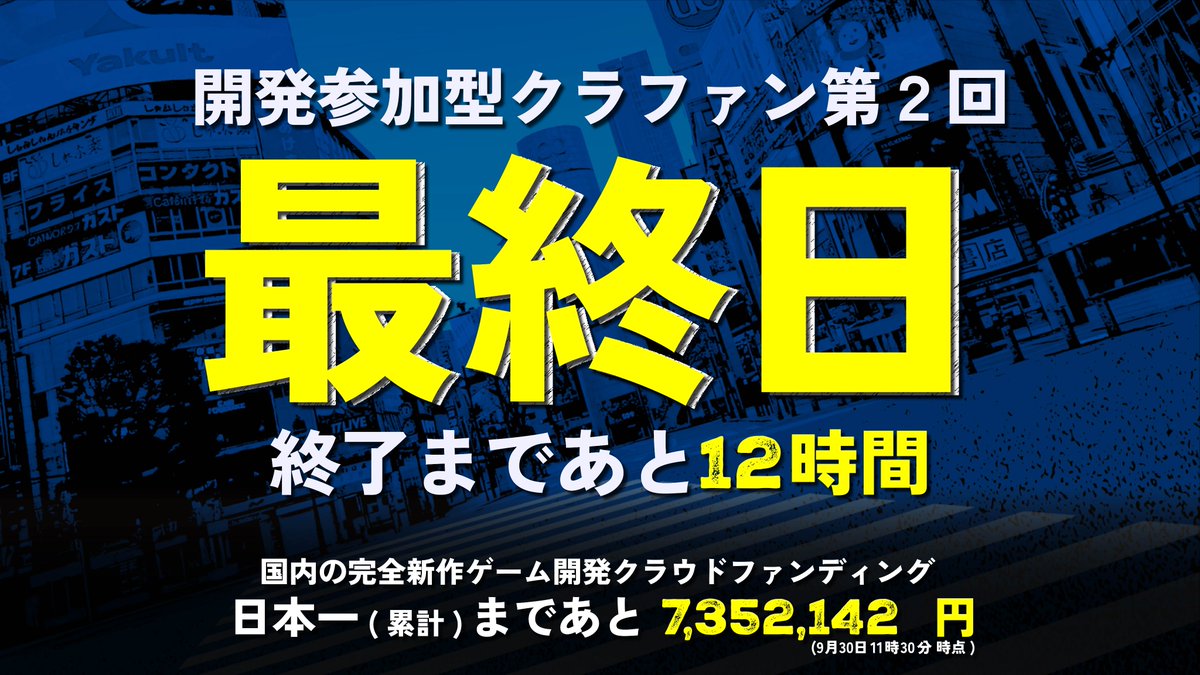 shibuya_adv's tweet photo. ＼🚨本日クラファン最終日‼️🚨／
#シブヤスクランブルストーリーズ

クラファン終了まで、のこり12時間⏰️💨

開発参加型クラウドファンディング第2回
【9月30日(水)23:59】まで‼️

日本一まで、あと7,352,142円です(11時30分時点)🏆️

「ビジュアルポスター」や「銀原ギンライトノベル」など、
あとから「ゲットしておけばよかった…」と後悔が残らないよう、終了までにお急ぎください🏃

⬇️ご支援はこちらから⬇️
https://t.co/Y07e8UdXvN