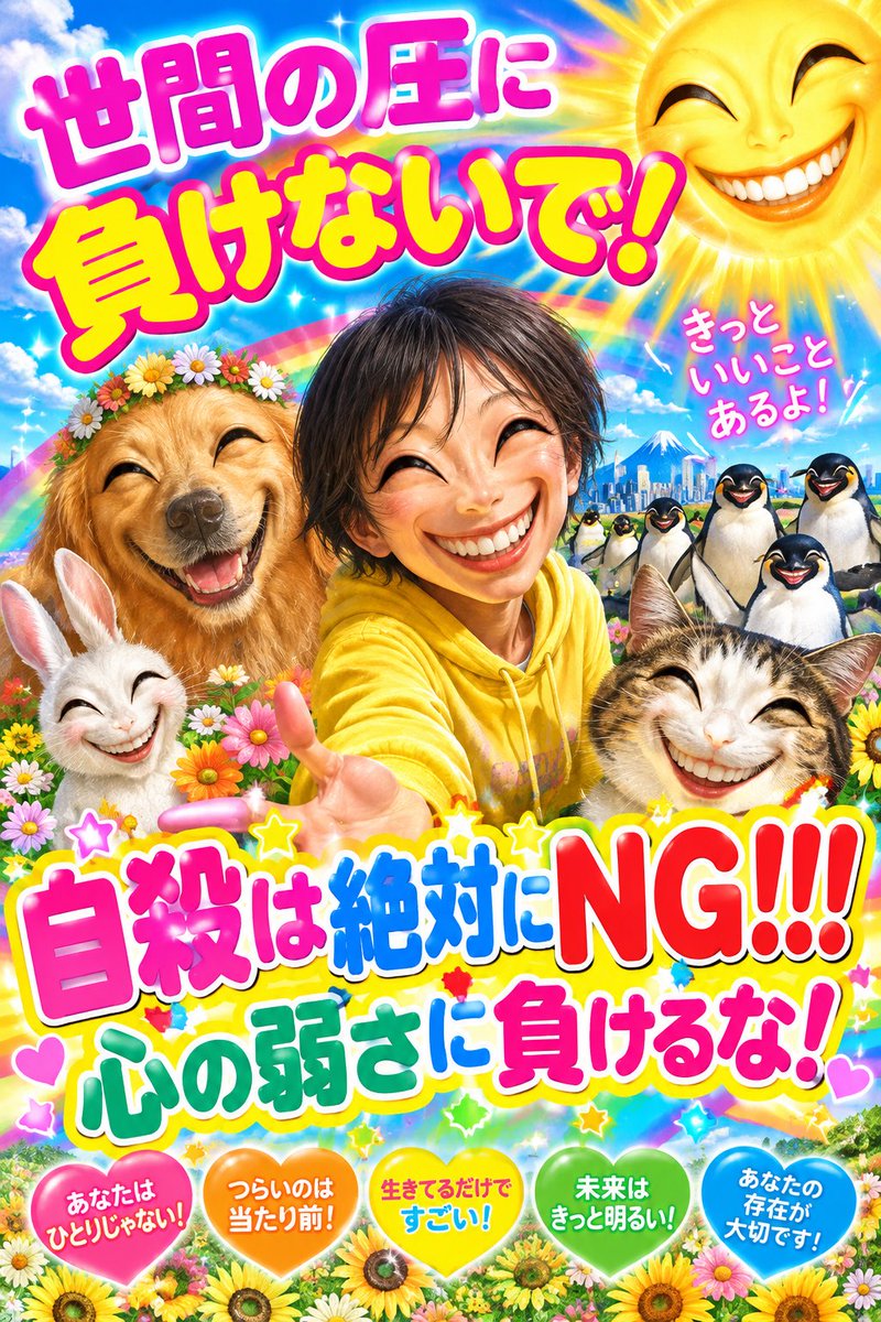 mimosa_0823's tweet photo. 私の本当に怖い趣味:
AIで自殺防止ポスター画像を作成し、定期的に自分に送り続けている https://t.co/mTfULZwMzx
