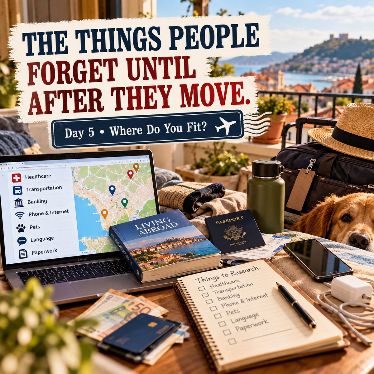 LeapwardApp's tweet photo. Moving abroad next month? 🌍
What would you research first?
🏥 Healthcare
🚇 Transportation
🏦 Banking
📱 Phone/internet
🐾 Pets
🗣️ Language
📋 Paperwork
Day 5: The Things People Forget Until After They Move.
What are we missing?
#WhereDoYouFit #Leapward https://t.co/Qs88SlHI7y