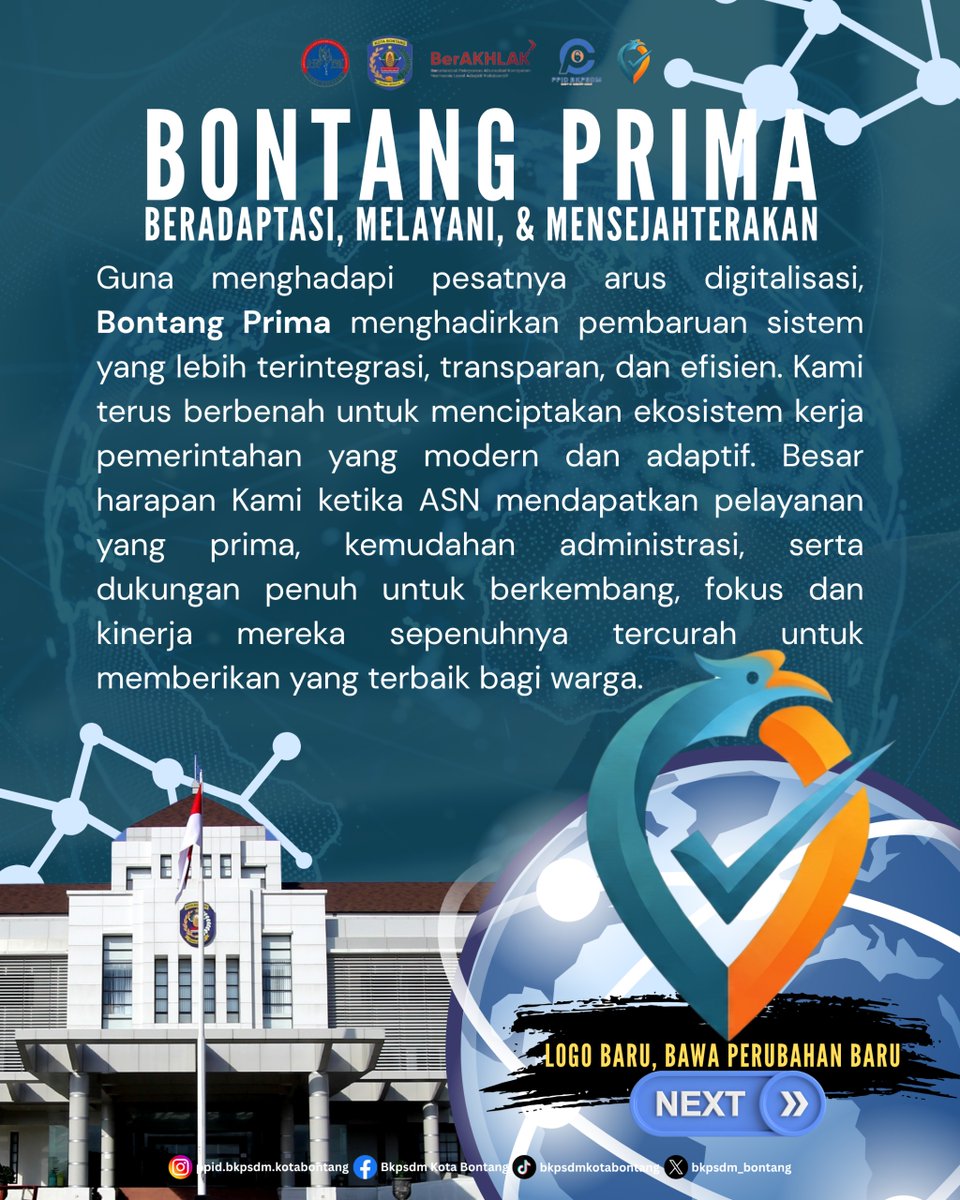 bkpsdm_bontang's tweet photo. BONPRI kian Berbenah!

Bukan sekadar logonya yang berubah. Ada spirit baru, ada sejumlah fitur-fitur baru, untuk layanan ASN yang terus melaju.

Karena perubahan bukan hanya tentang tampilan, tetapi tentang bagaimana sebuah perbaikan terus tumbuh untuk menjawab beragam kebutuhan https://t.co/uBh0x9HW6P