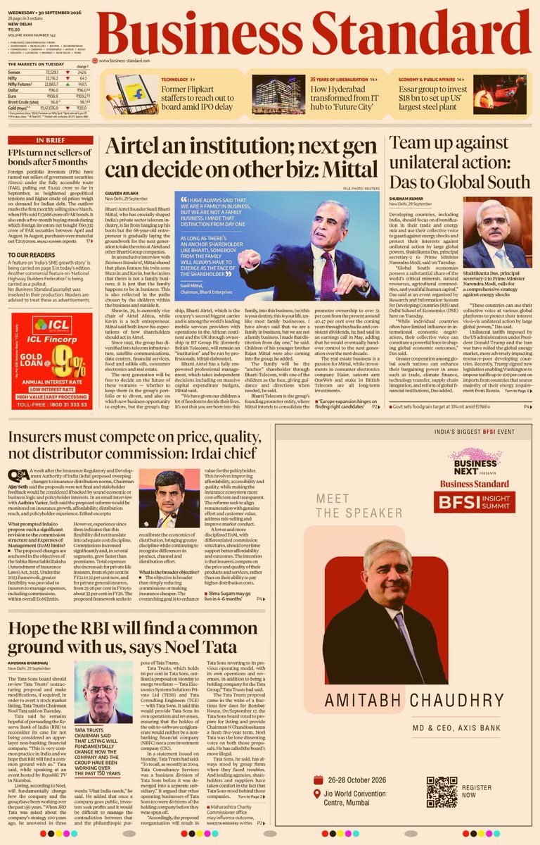 bsindia's tweet photo. The Business Standard front page is out.

Here’s a snapshot of today’s biggest business stories.

https://t.co/MvqwXCUTyP https://t.co/jGfCidSX3z